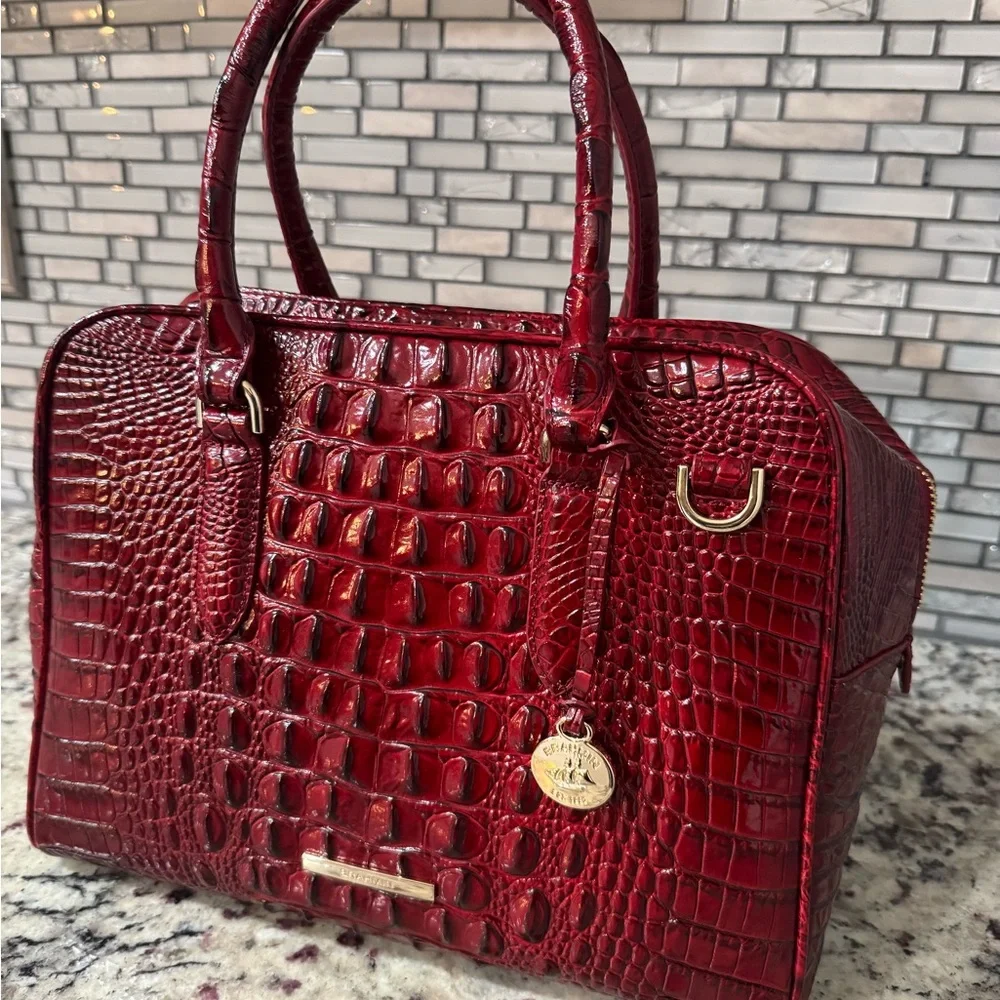 Brahmin Red Crocodile Embossed Satchel - Picture 1 of 7